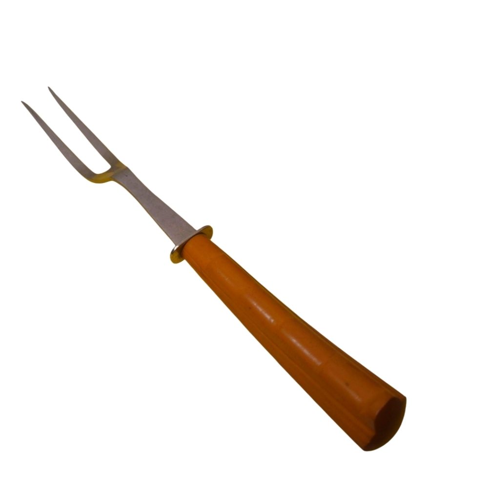 Vintage Flint Stainless Steel Butterscotch Carving Fork Bakelite Material